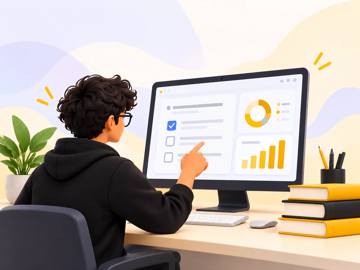 Educator working with an assessment analytics dashboard Educator working with an assessment analytics dashboard